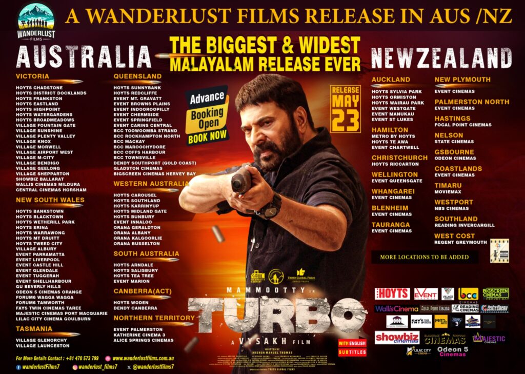 All Time Record overseas release for Mollywood, Turbo movie Overseas Release locations, Mammootty latest Movie update, Mammootty Latest Movie Turbo, Turbo Movie updates, 
