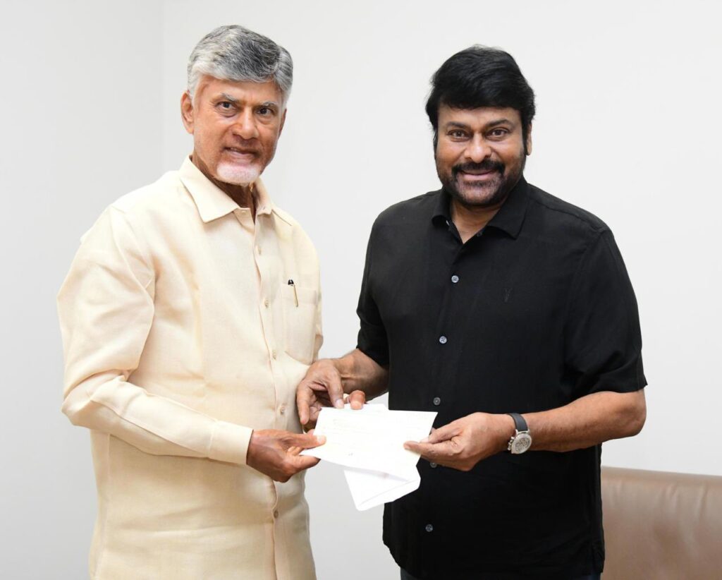 Mega Star Chiranjeevi Meets CM Naidu Sir for Flood Support, Chiranjeevi’s Generous Donation for Flood Relief, Chiranjeevi and Ram Charan Support Flood Victims