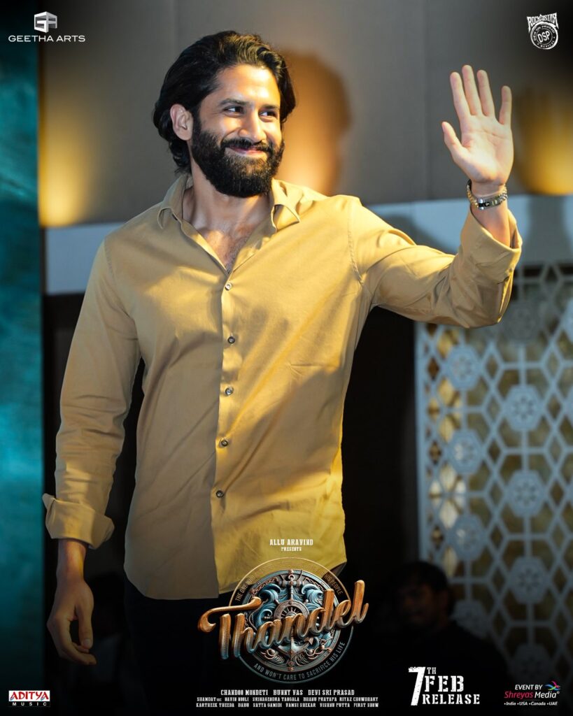 Thandel Movie Release Date press Meet, Naga Chaitanya Movie Thandel Release date, Naga Chaitanya and Sai Pallavi Images at Thandel event, Thandel Movie Update